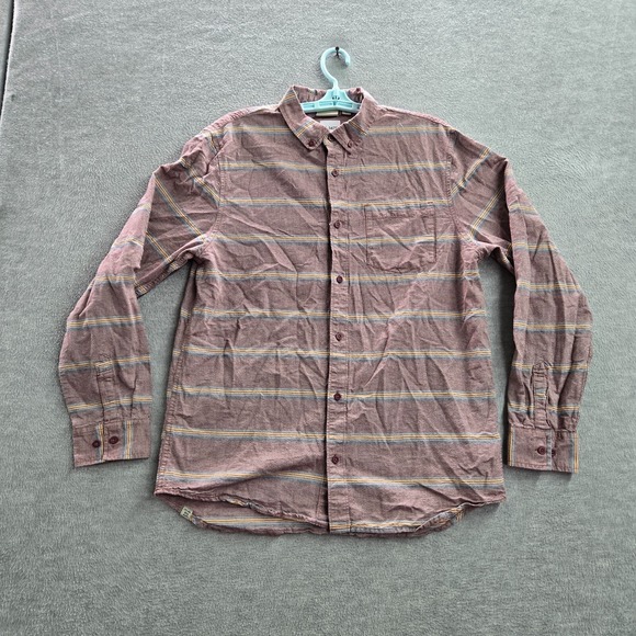 VANS Men Button Up Shirt Large Red Striped Pocket Long Sleeve Collar Cotton - Picture 1 of 10